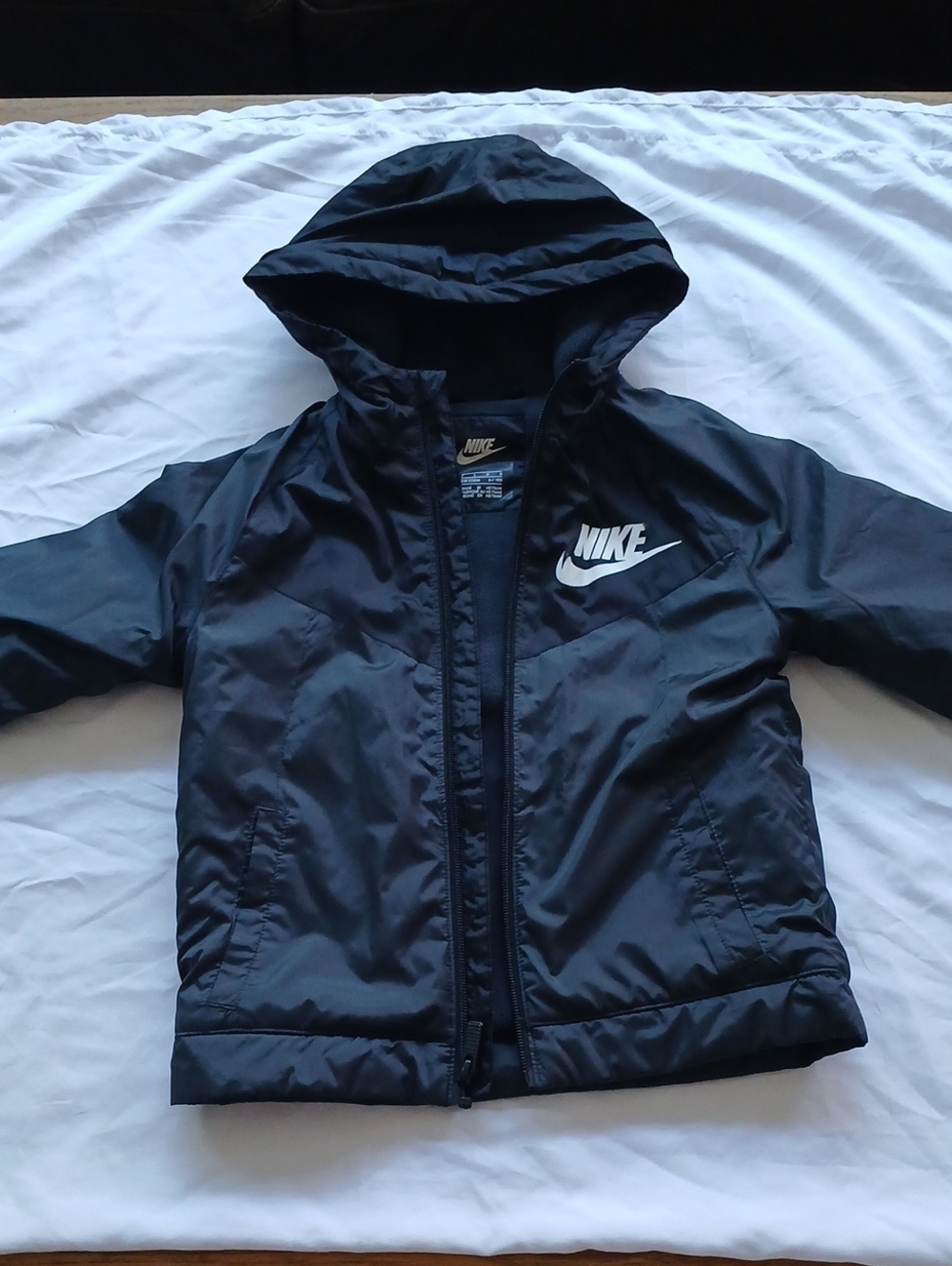 Nike Kids Navy Blue Hooded Rain Jacket with White Logo